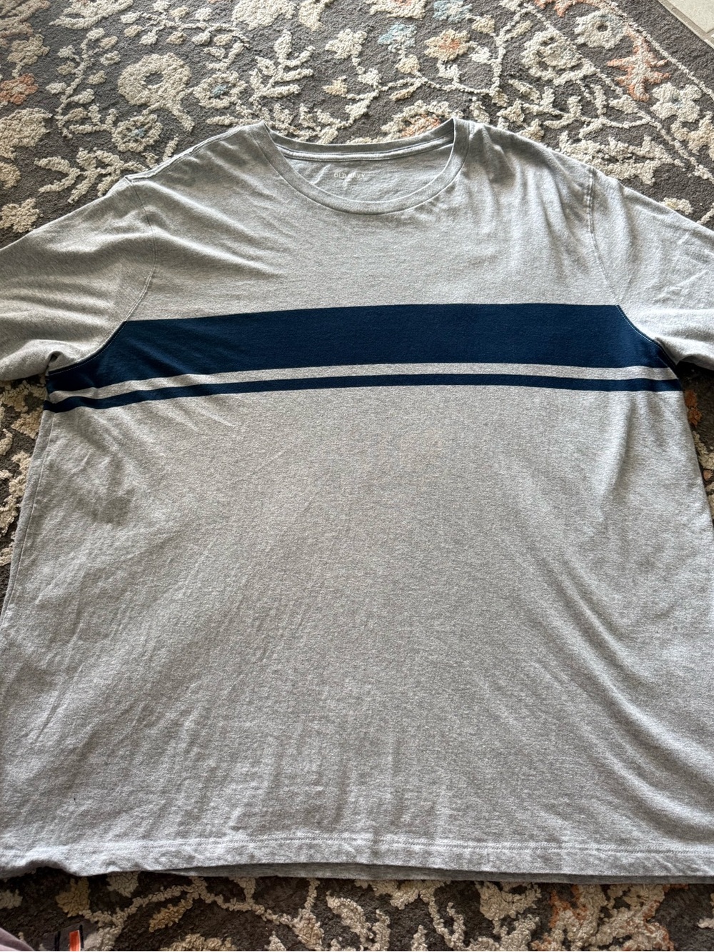 Old Navy Gray Tee with Navy Horizontal Stripes